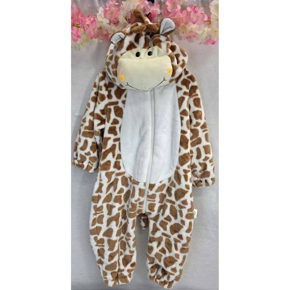 Unisex Baby Giraffe Animal Flannel Costume Hooded Romper Jumpsuit Brown White 80